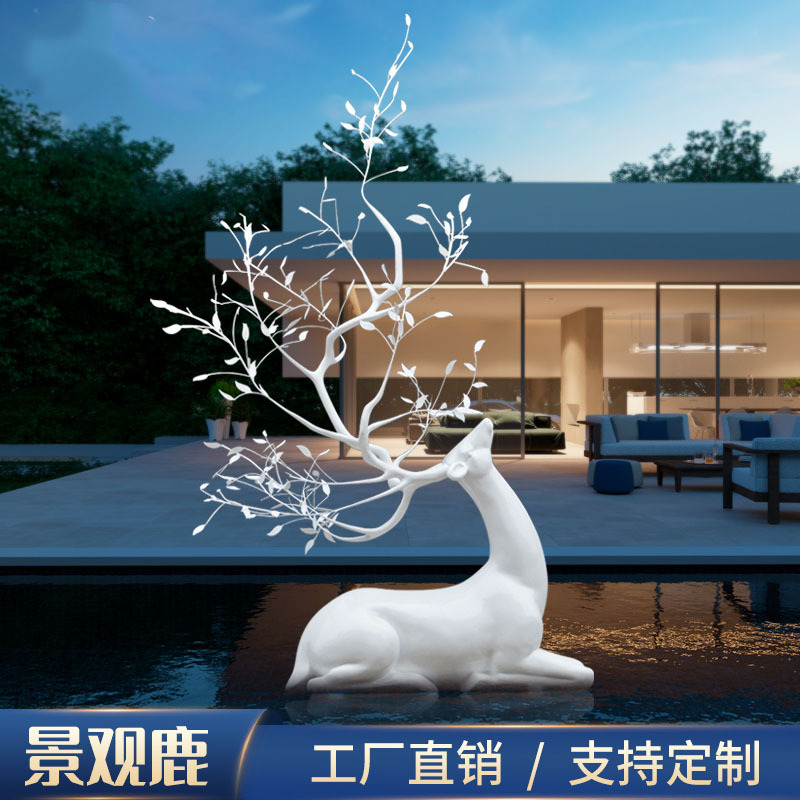Stainless Steel Sika Deer Sculpture White Deer Garden Lawn Landscape Hotel Art Deer Ornament Water Feature Sales Office Decoration