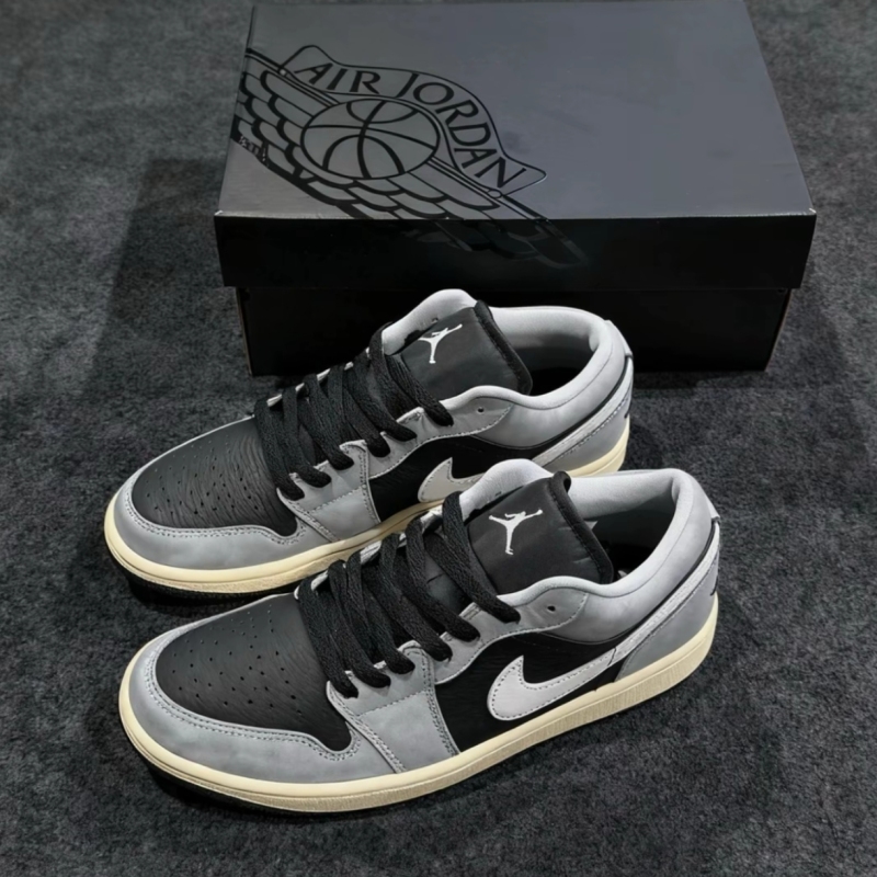 Nike Aj1 Comfortable Textured Low-Top Retro Basketball Shoes Men's Black and Gray Hq2010-012