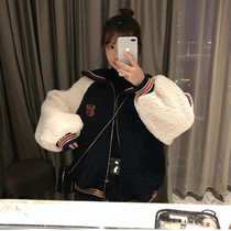 Spliced Lamb Wool Coat Women's Vintage Hong Kong Flavor New Autumn Winter 202020E Temperament Joker Spliced Skinny Top Tide