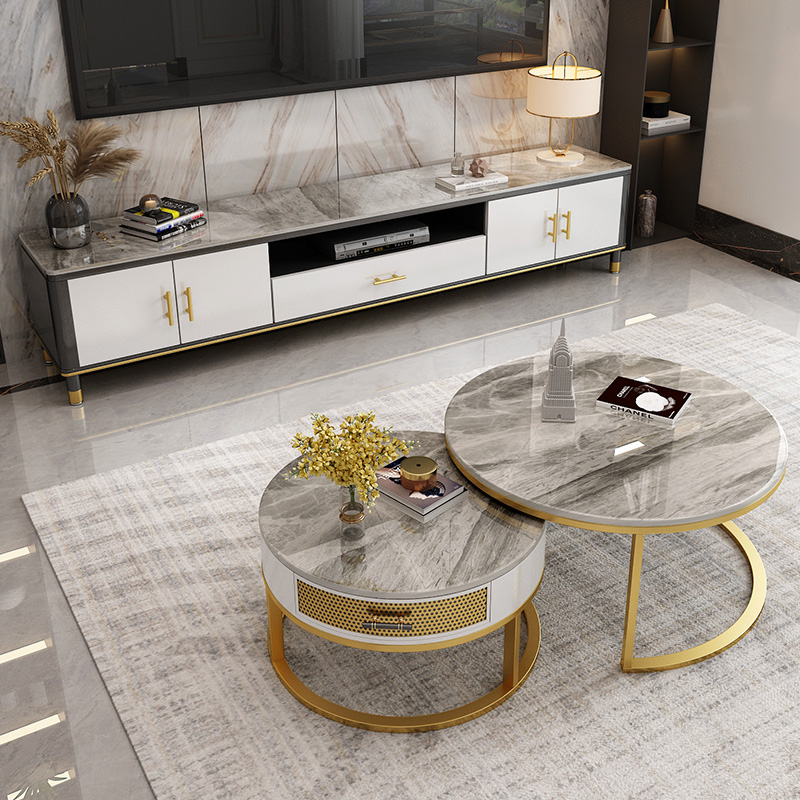 Nordic Rock Plate TV Cabinet Tea Table Composition Living Room Home Modern Minima Light Lavish Marble TV Enclosure New