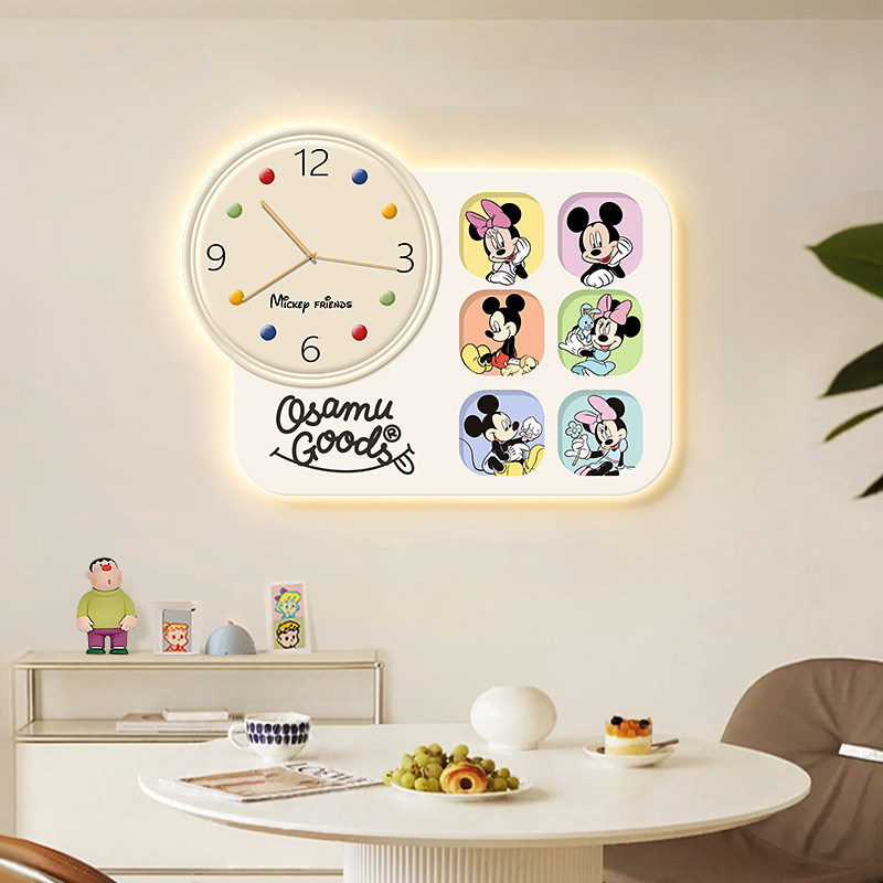 Cartoon Restaurant Hanging Clock Dopamine Wind 2023 New Living Room Clocks Creative Nets Red Mic Clock Hanging Wall Wall Lights-Taobao