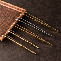 Bamboo tea clip Kung Fu tea set tweezers sandalwood stainless steel tea clip tea ceremony spare parts solid wood with teeth anti-slip