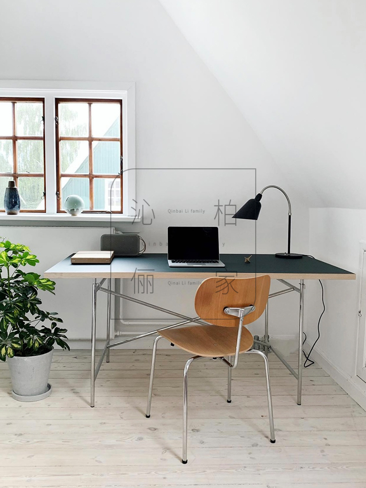 Korean-style simple stainless steel desk square solid wood conference table Xiaohongshu recommended desk computer negotiation table