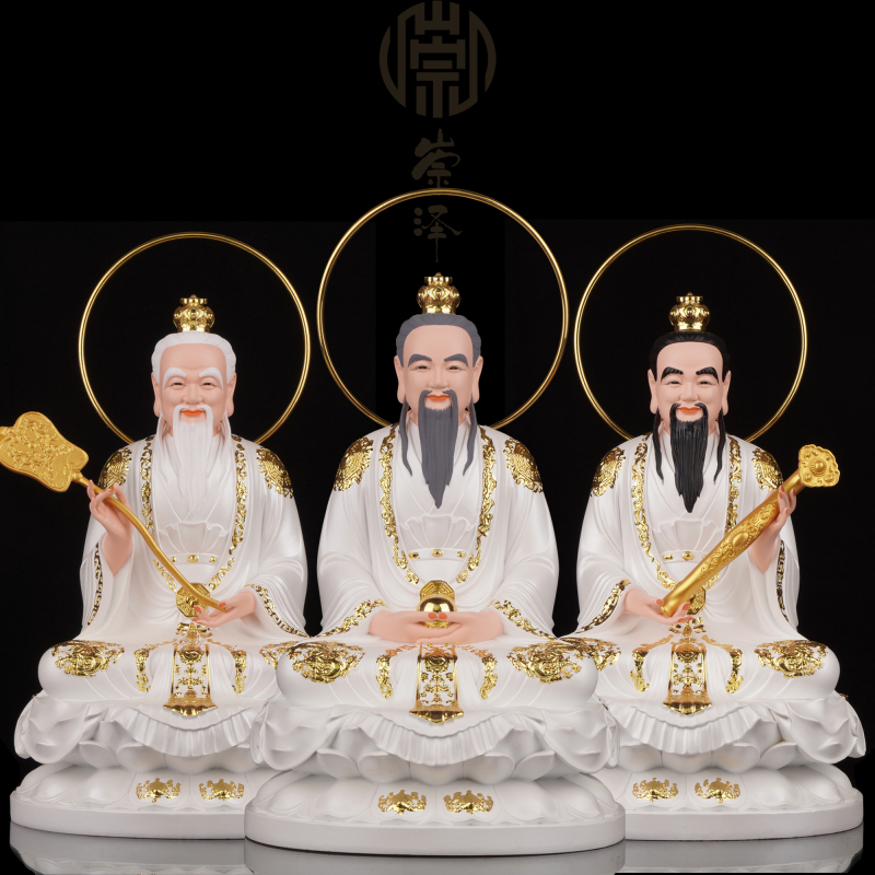 Sanching Taoist Deity Statue Ornaments, Taoist Deities of the Original Spirit and Treasure, Heavenly Lord, Supreme Elder, Resin and Fiberglass Crafts Ornaments