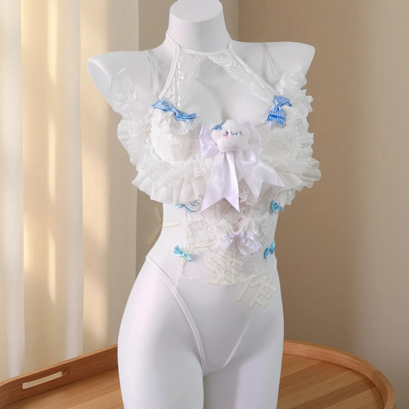 Sexy Swimsuit Jumpsuit Hot Girl Suspender Kawaii Top Lace Splicing Jeans Ultra-Short Shorts Swimming Suit