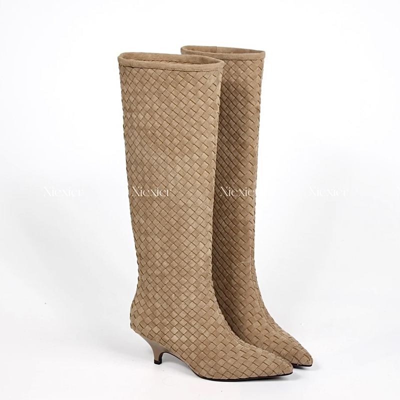 Limited Quantity of Fashionable and Comfortable 4cm High Heels, New Autumn/Winter 2024 Style, Thin Heel, Woven High Heel Pointed Toe Long Boots