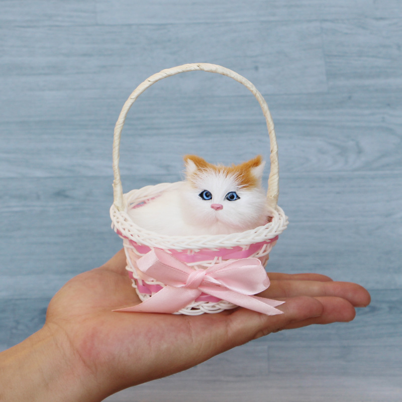 Emulation will be called the kitty doll's name Fake Cat Lift Basket Flower Basket Fur Handicraft Scenic Spot Gift Children Toys-Taobao