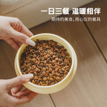 Cat honey pot ceramic cat bowl pet bowl anti-knock drinking water bowl drinking water wooden frame dog bowl feeding bowl cat supplies