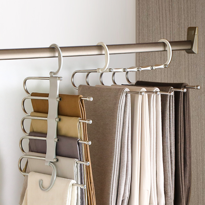 Multifunctional trousers rack trousers clip magic wardrobe storage layer rack telescopic folding hanger household hanging clothes hanging pants artifact