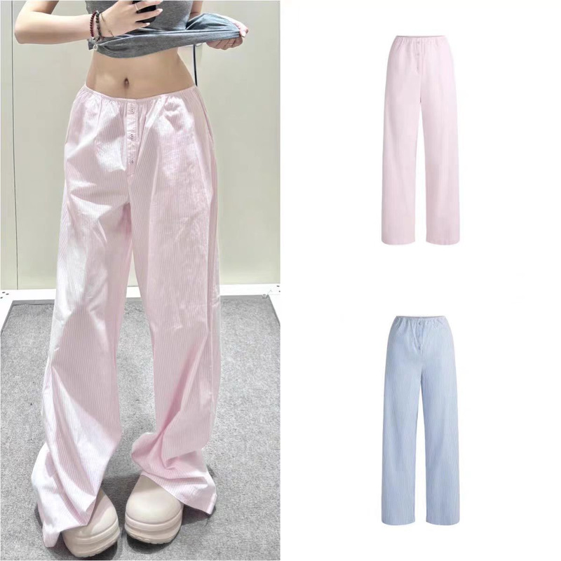 Skims Pink Striped Wide-Leg Pants, Women's Summer 2025 New Loose Casual Pants, Suitable for Outdoor Wear and Walking