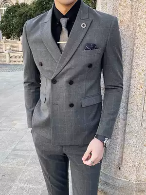 Suit suit men's casual slim-fitting groom wedding dress Korean version of double-breasted business formal men's suit jacket