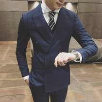 Double-breasted suit mens suit slim groom wedding dress plus size casual suit mens British Korean coat