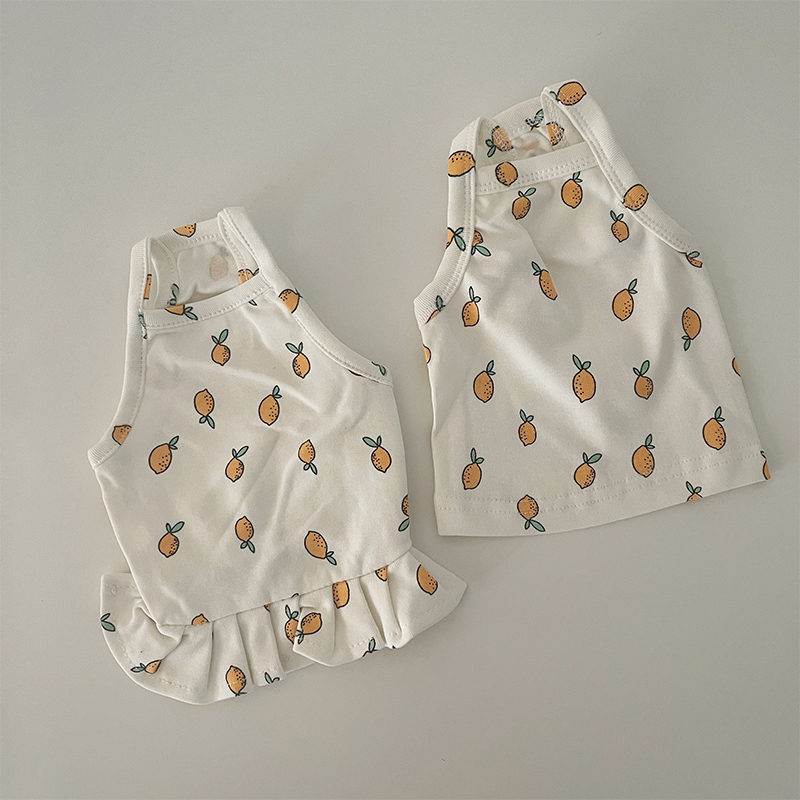 Korean pet clothes lemon fruit vest dress cute spring and summer simple cotton sling bixiong dog short