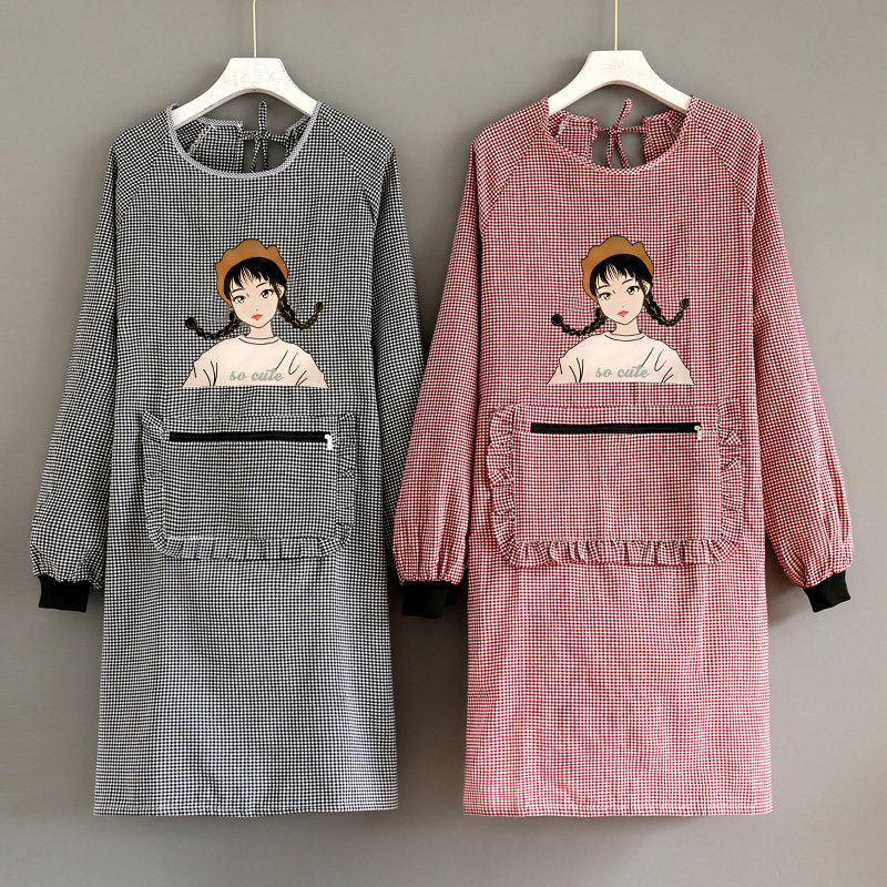Pure Cotton Hood Adult Apron apron Long sleeves Home Kitchen Waterproof Oil Proof Day Fashion Women Cooking Work Jacket