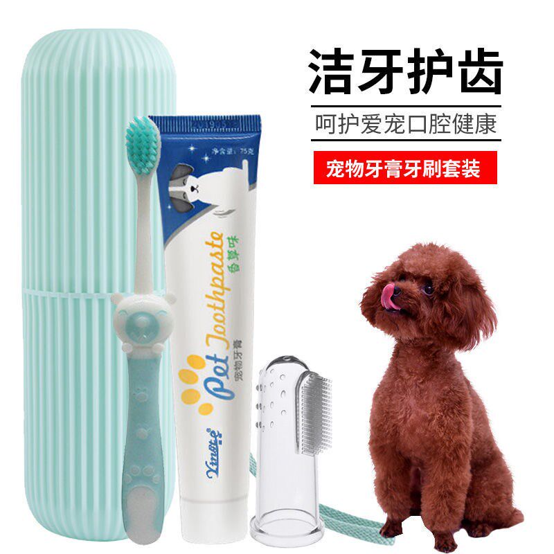 Dog toothbrush toothpaste cat brushing finger set pet tooth cleaning supplies set small dog teddy in addition to bad breath
