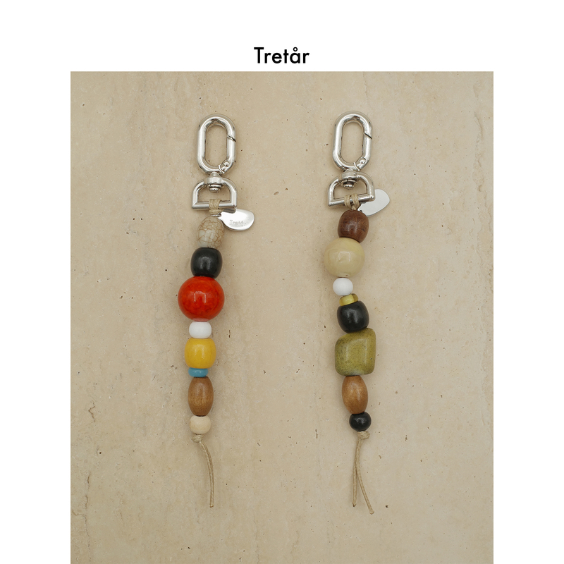 Tretar Retro Color-Blocked Beaded Wooden Bead Chain Keychain Pendant Bag Chain