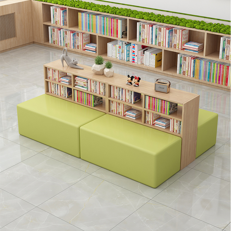 Modern minimalist solid wood Early Education Center Hall Library Community Activity Center Creative Profiled Bookcase Couch-Taobao