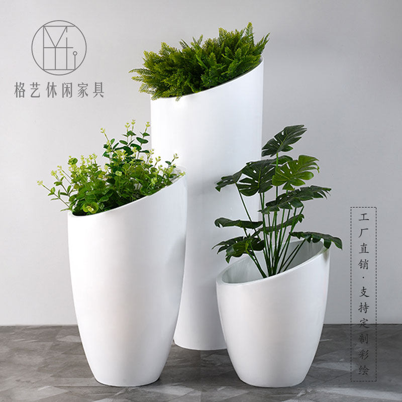Glass steel modern vase office shopping mall beauty Chen flower creative oblique shape floor large flower pot direct sales