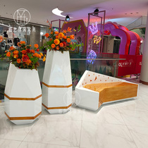 GRP strip backrest seat rhomboid sliced flower pot stool combination minimalist mall office wood grain chairs