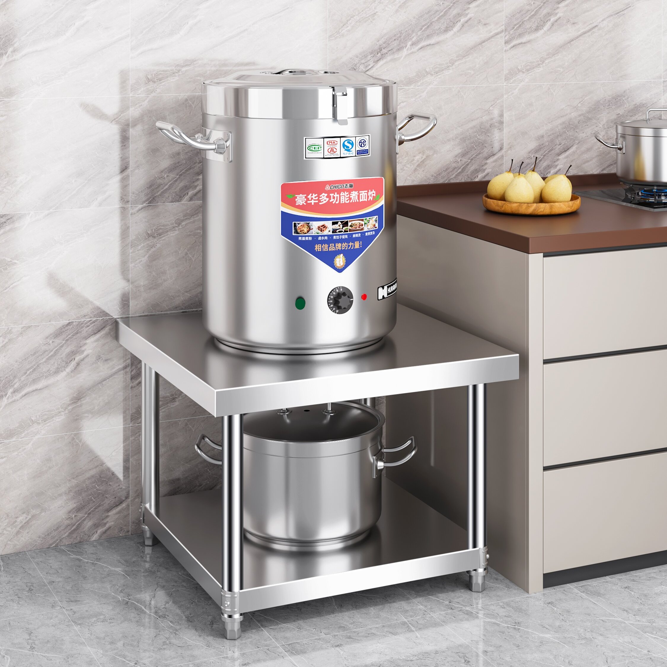 Рабочий стол из нержавеющей стали, стол для резки овощей, ресторанная кухня, двухслойная плита, газовый баллон, ведро для супа, изоляционное ведро, полка для дезинфекции