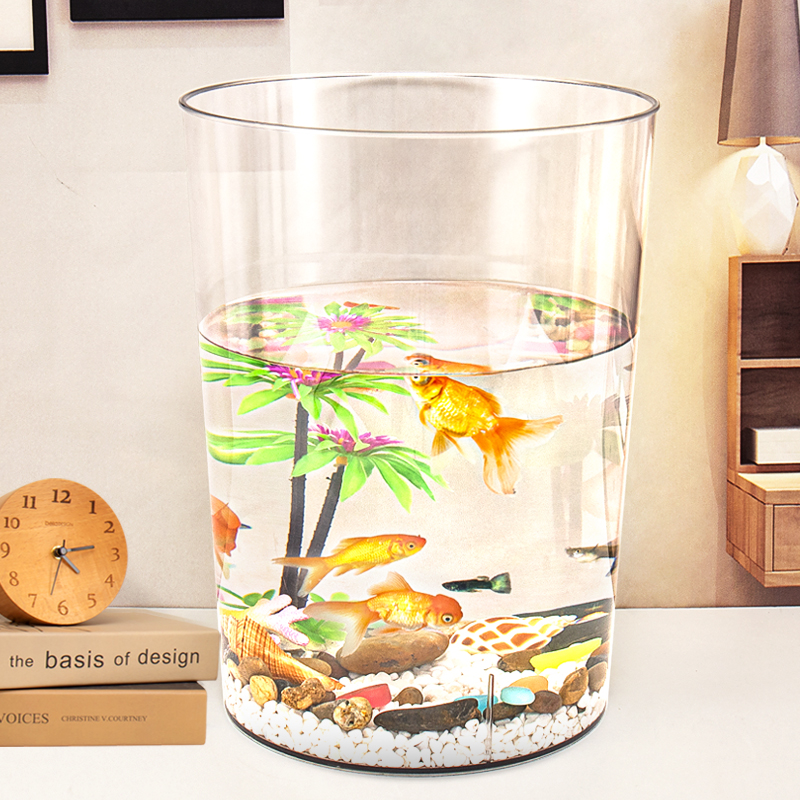 Round creative plastic fish tank office living room with transparent imitation glass acrylic turtle tank Mini small cylinder