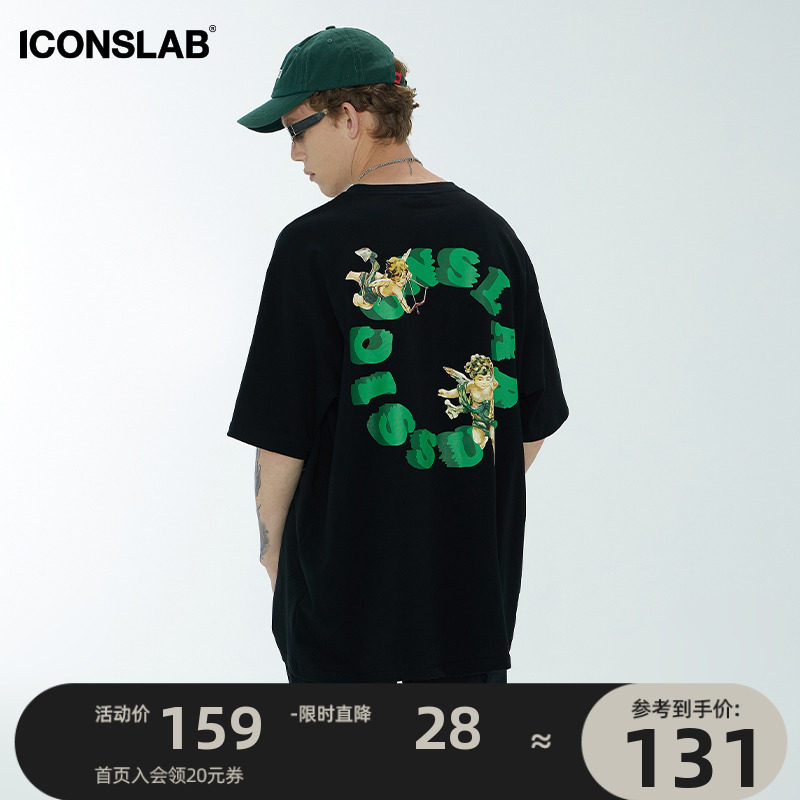 ICONSLAB Angel Circle Short Sleeve Men and Women Couples Loose T - shirt cards