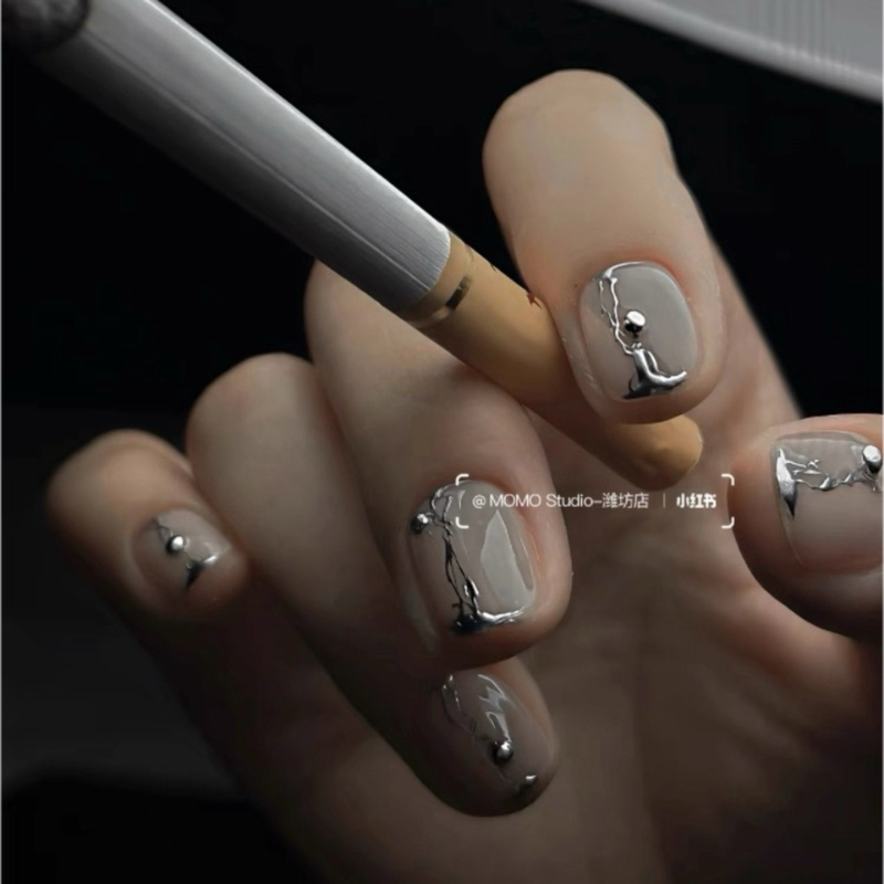 Moon's New Minimalist Style Nude Metal Line ins Style Short Nails Half-Round Rivet Pure Handmade Wearable Nails