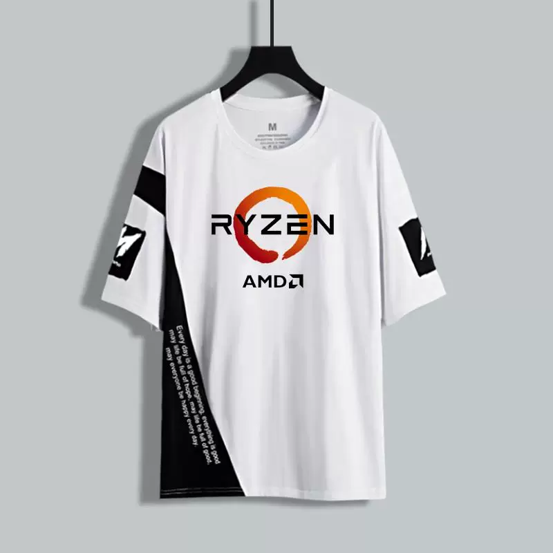 Процессор Ryzen Ryzen AMD YES одежды Летний мужской топ T-shirt с коротким рукавом, полус рукав пятивыходной хлопок ширина