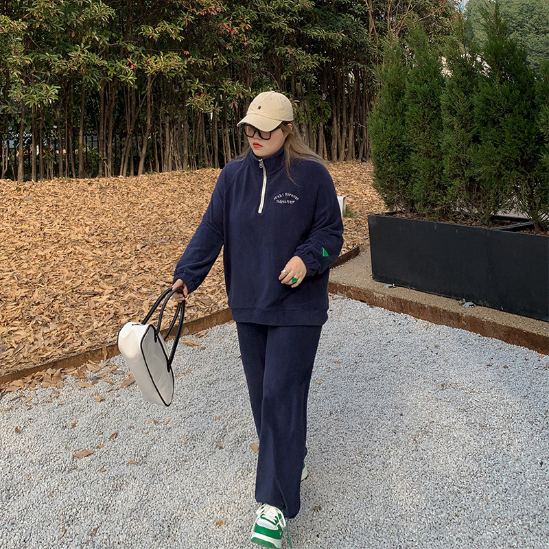 Kaka don't eat the clock in the opposite direction polar fleece half open collar sweatpants thick cotton T drawstring sweatpants small suit