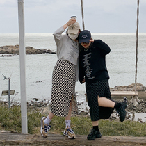 Kaka Dont eat Arctic sweet shrimp autumn and winter small crowdsourced retro chessboard lattice half dress slightly fat and high waist open fork half body dress