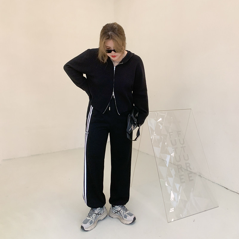 Kaka Don't eat the Sports Department Teenage Girl Micro Fat Fall Crash Color Webbing Letters Labeling Casual Pants Sports Thick Cotton Pants