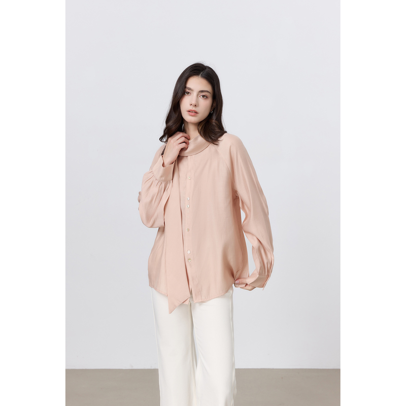 Asseuu Pink Reversible Shirt for Women 2026 Autumn New Style Elegant Drape Ribbon Shirt