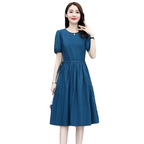 Temperament cotton and linen dress 2024 new Korean version loose waist slimming fashion age-reducing mid-length summer skirt