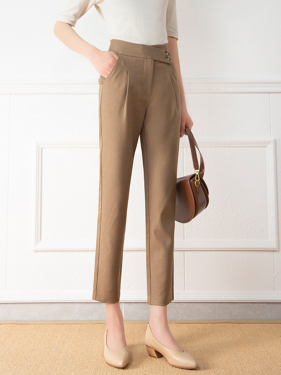 Harem pants 2021 summer new high-waisted suit pants thin nine-point coffee pants women loose casual rib pants