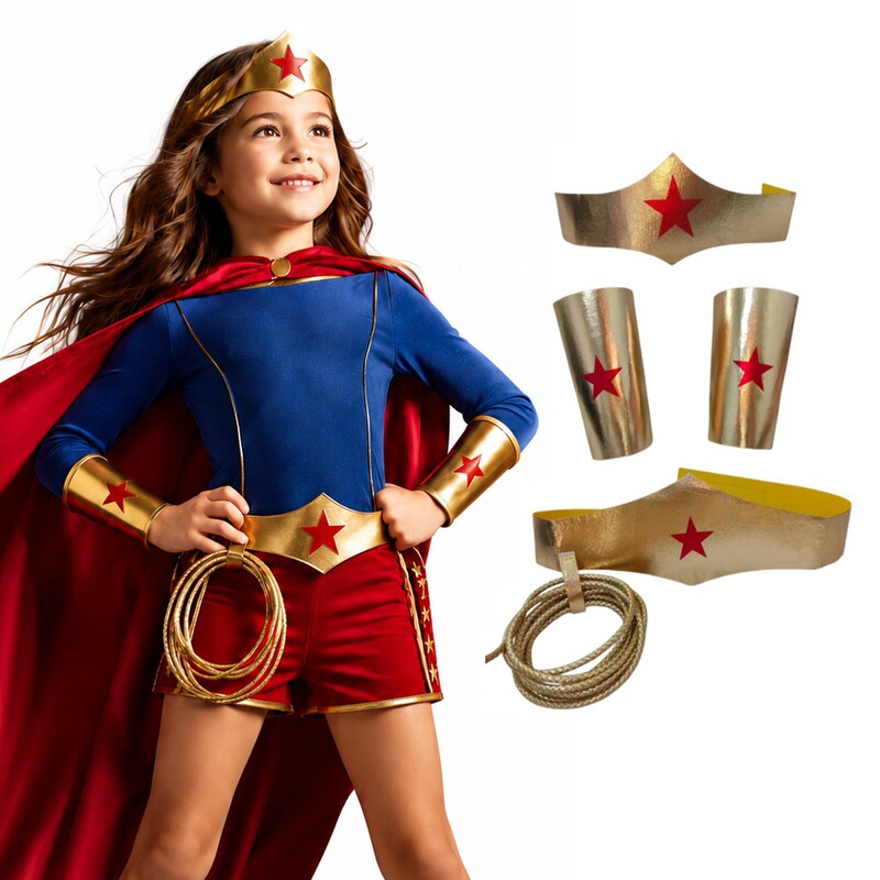 Children's Cosplay Superheroine Costume Props Set, Headwear, Wrist Guards, Whip, Amazon International Site, Halloween Props Children's Cosplay Superheroine Costume Props Set, Headwear, Wrist Guards, Whip, Amazon International Site, Halloween Props