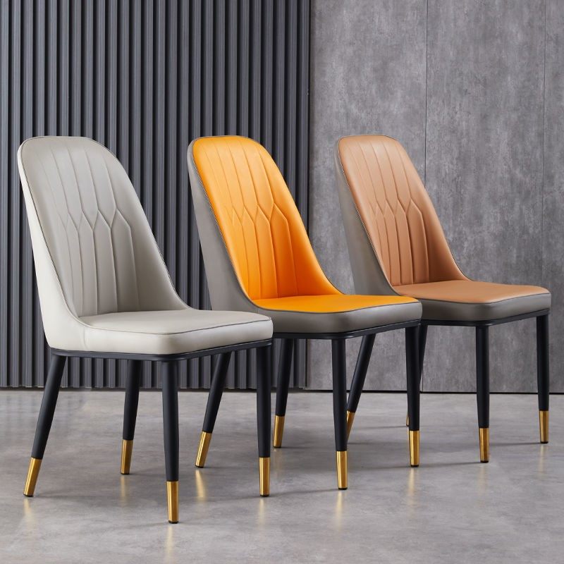 Brief Home Chair Modern Nordic Iron Art White Casual Makeup Chair Metal Light Lavish Leather Backrest Dining Chair