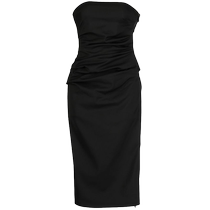 Lady Maticevski pleats with ruffled shoulder one-piece dress FARFETCH hair chic