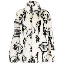 Final Sale] Philipp Plein women’s classic logo printed faux fur jacket is amazing