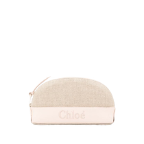 Chloe womens logo embroidered linen cosmetic bag FARFETCH