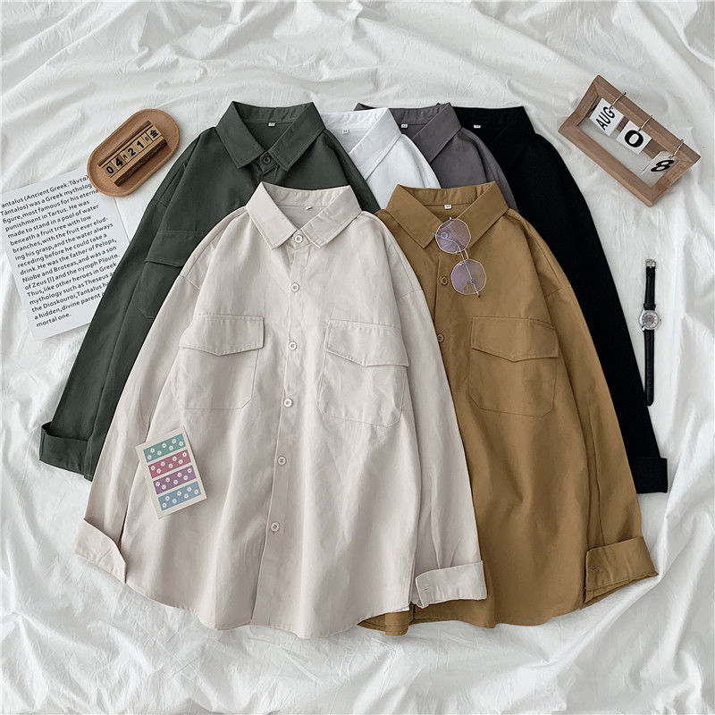 Women's Dress Long Sleeve Large Size Shirt 100 2021200 Catkins Brief Pure Color Spring Shirts Ins Korean version loose with new hitch