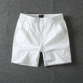 American retro solid color versatile quarter shorts 2026 summer casual men's trendy brand pure cotton stretch 4-point-pants mid-pants