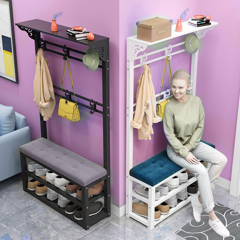 Shoes-changing stool hanging clothes hanger integrated door Easy shoe rack Home shelving clothes hat rack floor bedroom clothes rack