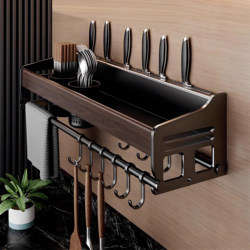 Japanese Multifunctional Solid Wood Storage Rack Kitchen Punch-Free Wall-Mounted Household Condiment Knife Holder Supplies Storage Rack
