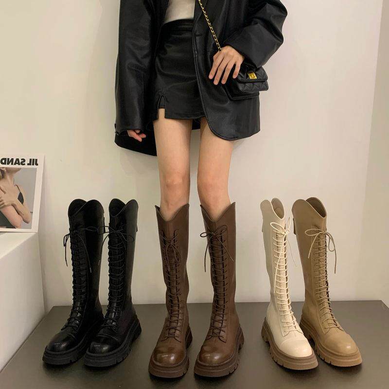 Tide-card brown small crowned long cylinder knight boots woman shoes 2023 new fall V mouth slim boot high cylinder long boots-Taobao
