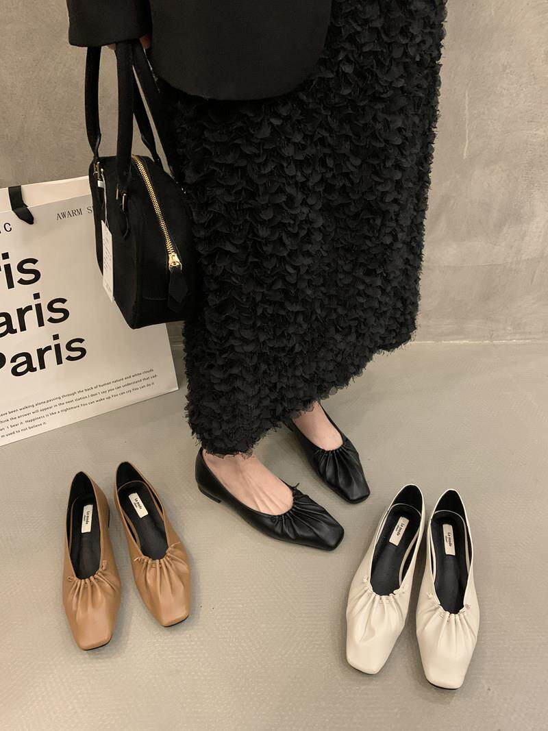 Tide Card Style Square Head Folds Flat Bottom Single Shoes Woman 2023 Spring Fairy Wind Ladyshoe 100 Hitch Working Shoes Grandma Shoes-Taobao