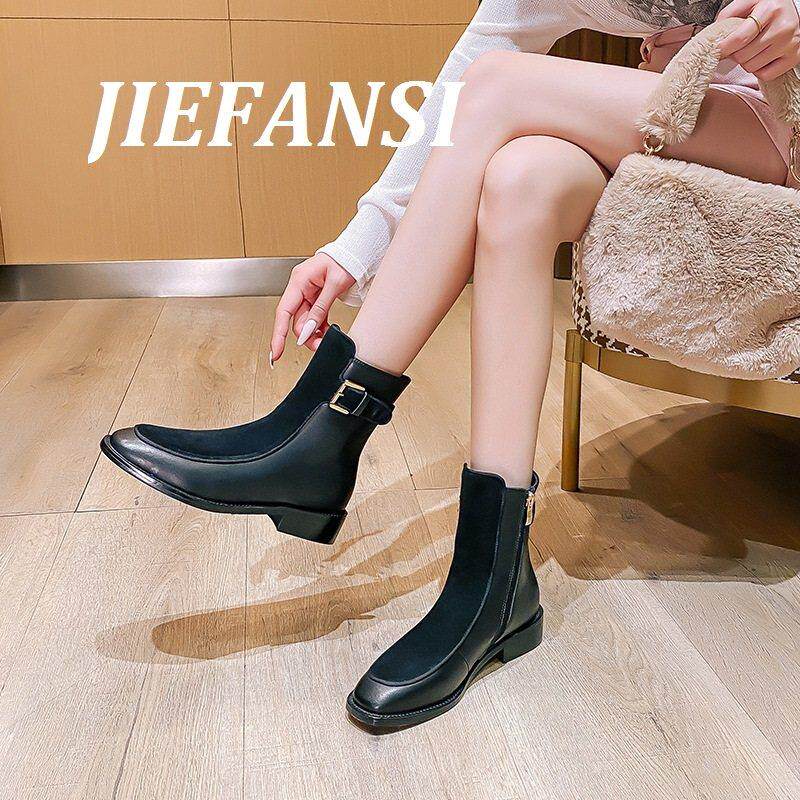 JIEFANSI Hong Kong 2023 autumn winter new 100 hitch Inn wind pipe short boots women genuine leather Martin boots-Taobao