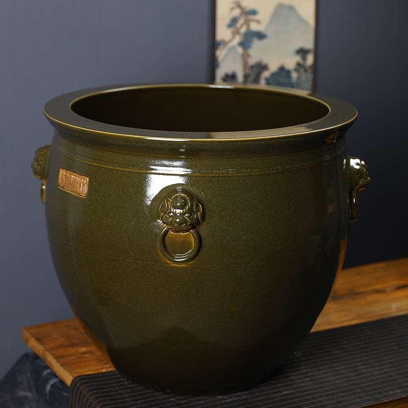 Antique ceramic fish tank extra large Jingdezhen water lily lotus tank planting tank courtyard lucky lion head large water tank