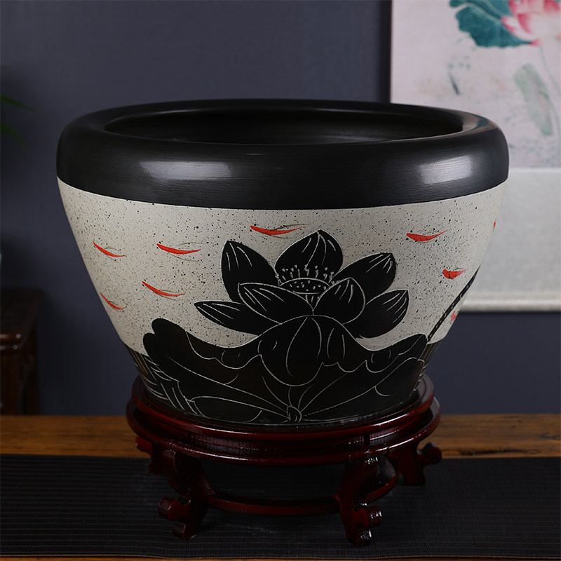 Jingdezhen ceramic fish tank lotus tank office living room decoration water tank courtyard large tank raising koi tank turtle tank