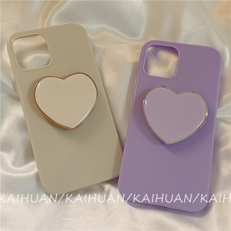 Love bracket is suitable for iPhone13promax mobile phone case Korean ins style Apple 11 protective cover solid color 13