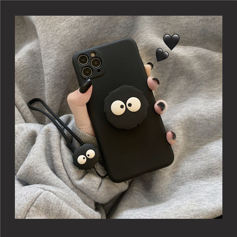 Apple 13 mobile phone case ins simple and suitable for iphone14Promax protective cover cartoon 12 black coal ball bracket x
